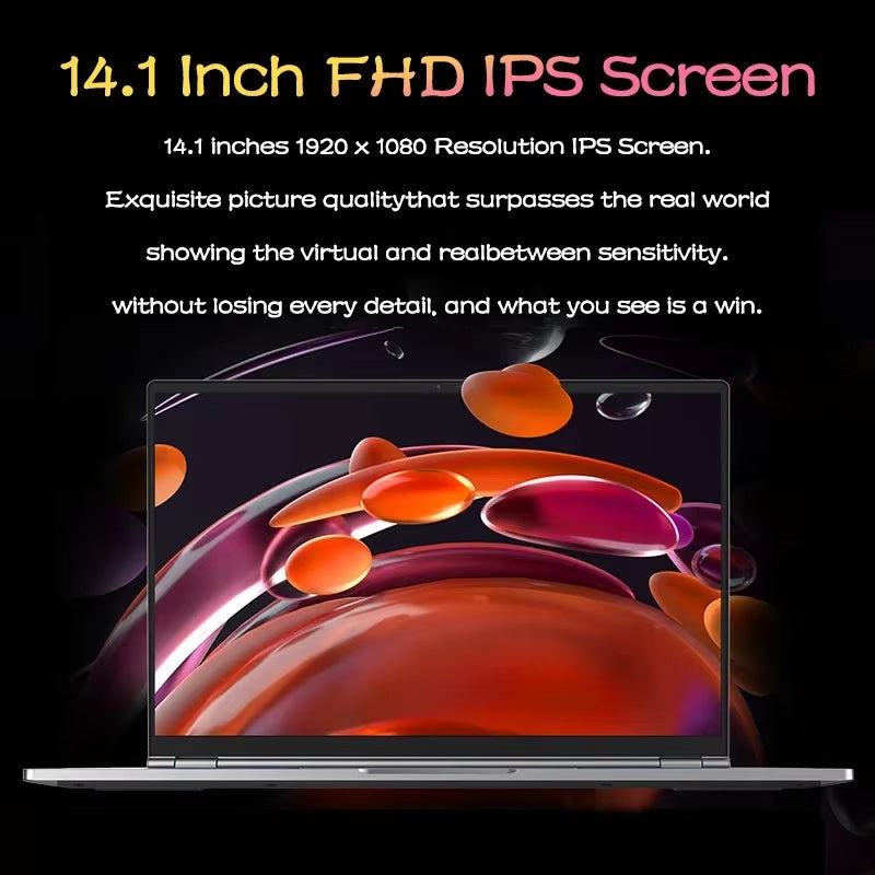 NEW 14.1 Inch Laptop Intel N3700 16GB RAM+1024GB ROM Narrow Bezel Screen PC Windows 11 Office Entertainment Lightweight Laptop