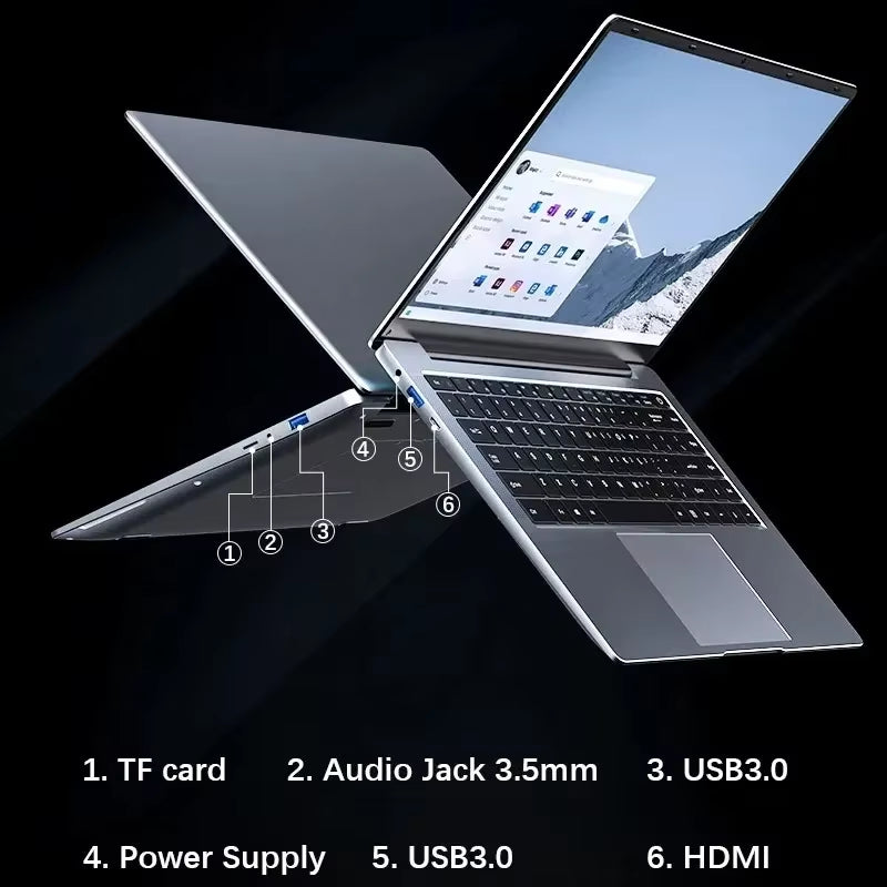 NEW 14.1 Inch Laptop Intel N3700 16GB RAM+1024GB ROM Narrow Bezel Screen PC Windows 11 Office Entertainment Lightweight Laptop