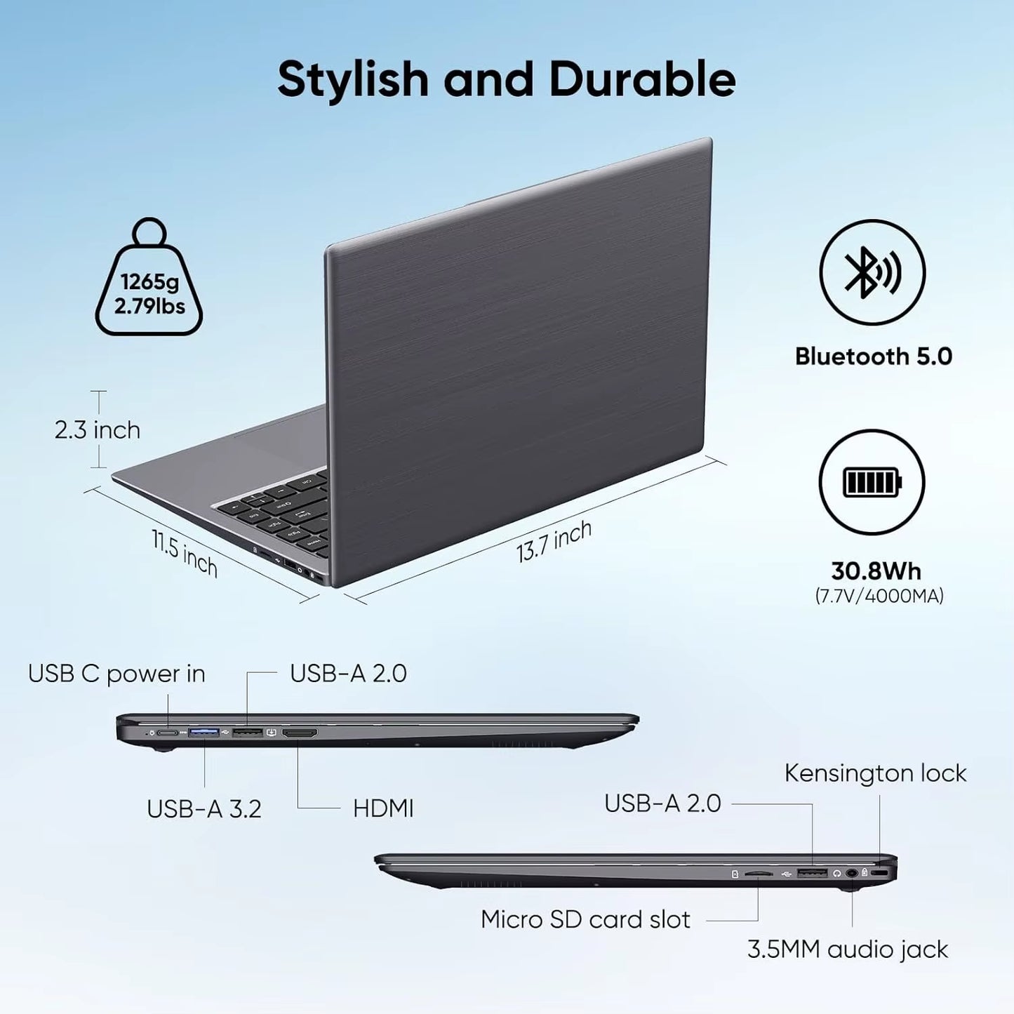 14.1" Windows 11 Pro Laptop Computer 32GB RAM 1024GB SSD, HDMI, Dual Band Wifi, BT5.0 Light and Thin PC for Work, School Student