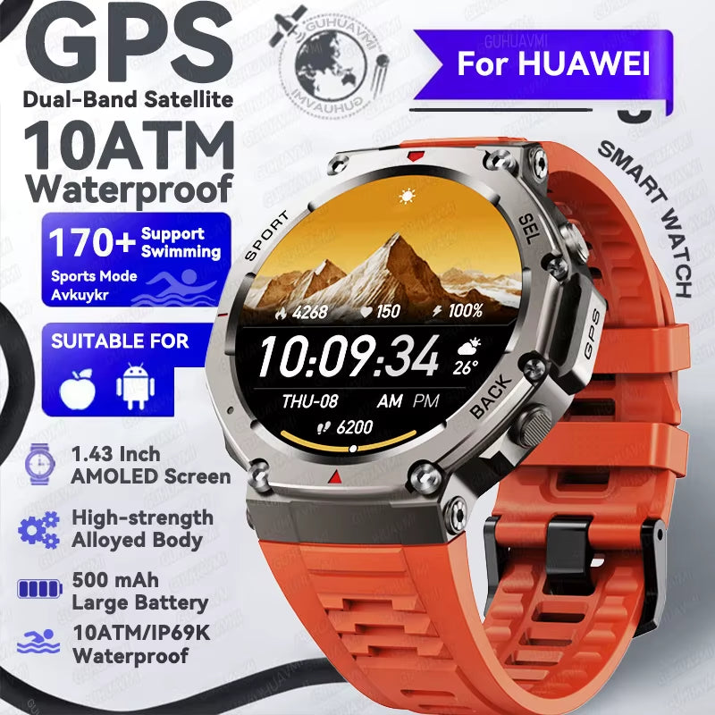 2025 NEW for HUIAWE GPS Smart Watch Men 10ATM IP69K Waterproof Smart Watches Compass Altimeter Barometric 1.43'' AMOLED Bracelet