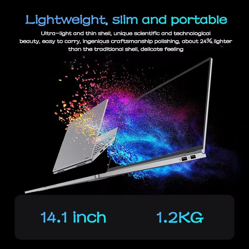 NEW 14.1 Inch Laptop Intel N3700 16GB RAM+1024GB ROM Narrow Bezel Screen PC Windows 11 Office Entertainment Lightweight Laptop