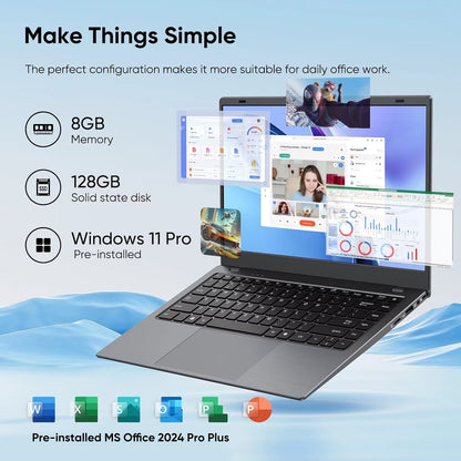 14.1" Windows 11 Pro Laptop Computer 32GB RAM 1024GB SSD, HDMI, Dual Band Wifi, BT5.0 Light and Thin PC for Work, School Student
