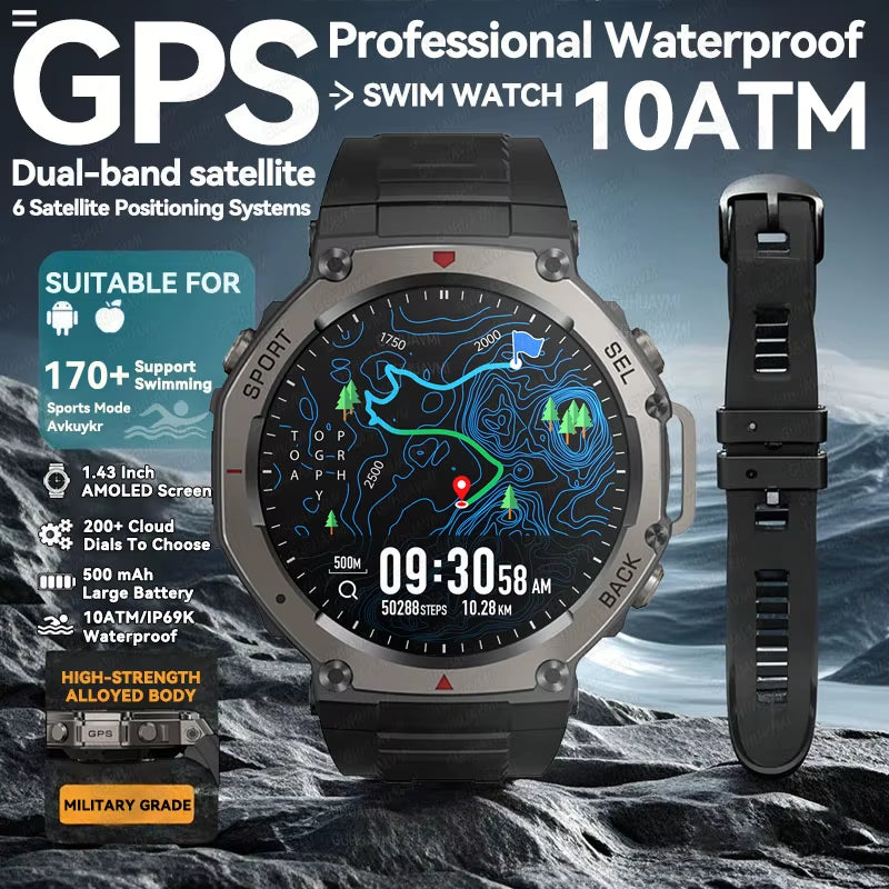 2025 NEW for HUIAWE GPS Smart Watch Men 10ATM IP69K Waterproof Smart Watches Compass Altimeter Barometric 1.43'' AMOLED Bracelet