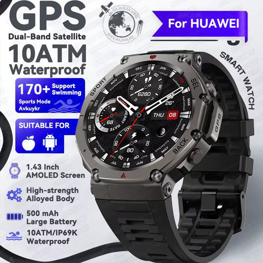 2025 NEW for HUIAWE GPS Smart Watch Men 10ATM IP69K Waterproof Smart Watches Compass Altimeter Barometric 1.43'' AMOLED Bracelet